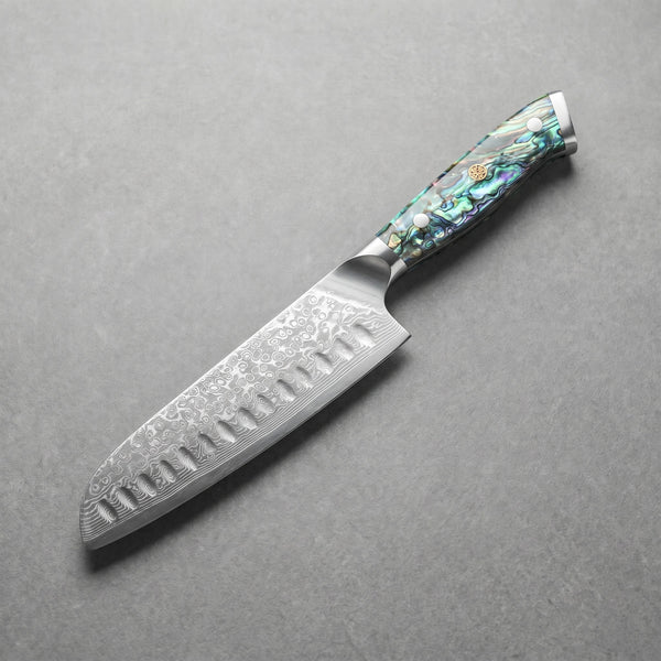 Masahira Abalone Damascus Santoku Knife
