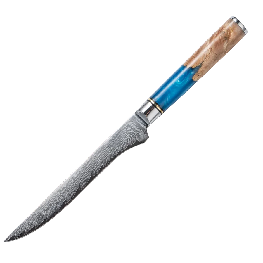 Masahira Aoi Knife Set — Blue Resin Damascus
