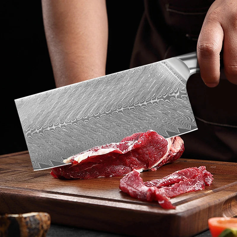 Masahira Damascus Cleaver Knife — 67-Layer, Ebony Handle (7.5 in)