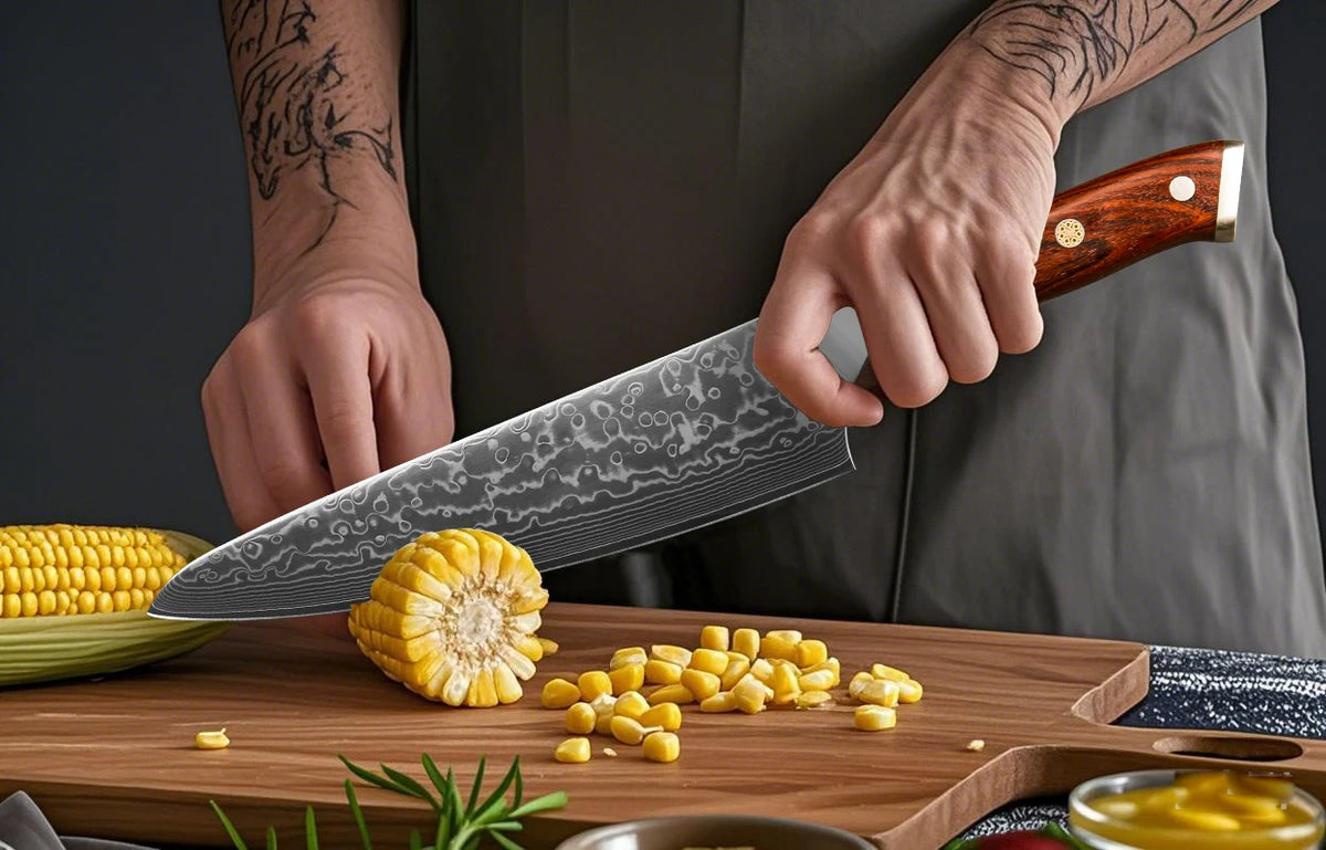 Masahira Damascus Santoku Knife — Rosewood Handle (8 in)