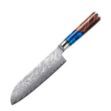 Masahira Aoi Knife Set — Blue Resin Damascus