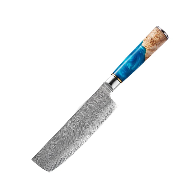 Masahira Aoi Knife Set — Blue Resin Damascus