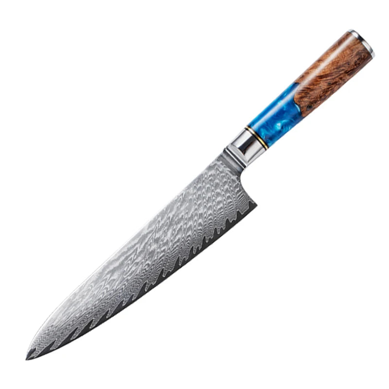 Masahira Aoi Knife Set — Blue Resin Damascus