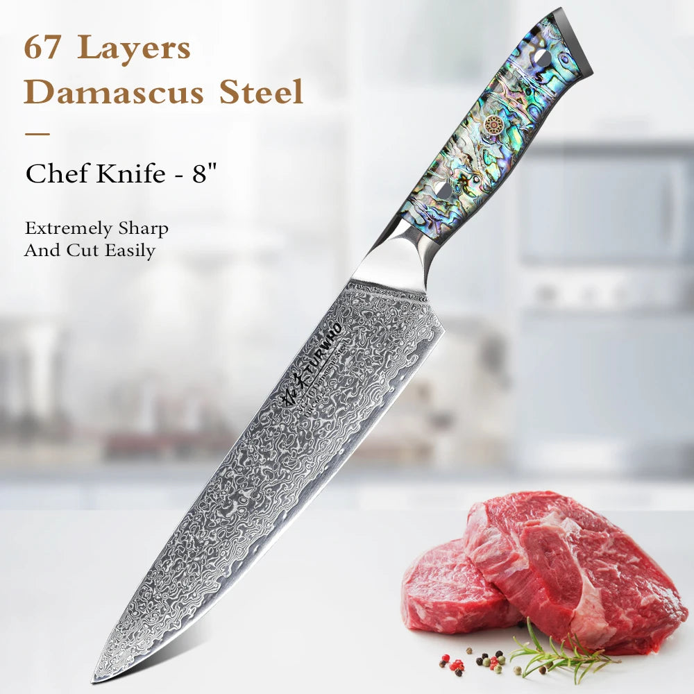 Masahira Shinju Knife Set — 67-Layer Abalone Damascus (9-Piece)