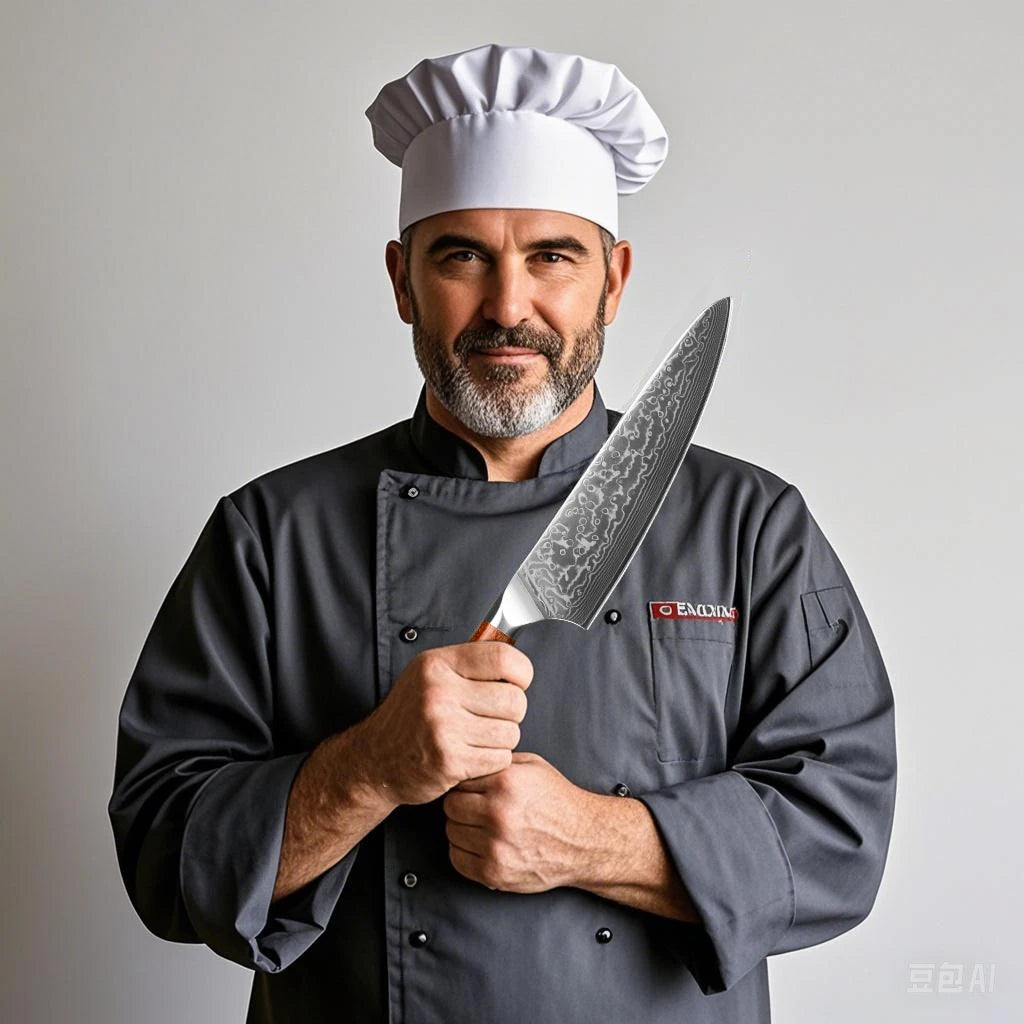 Masahira Damascus Santoku Knife — Rosewood Handle (8 in)