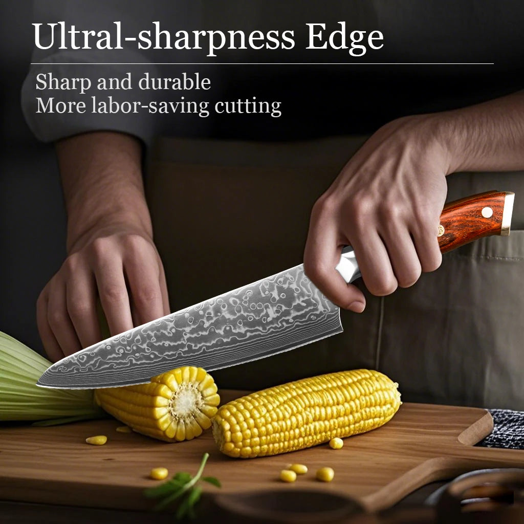 Masahira Damascus Santoku Knife — Rosewood Handle (8 in)