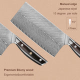 Masahira Damascus Cleaver Knife — 67-Layer, Ebony Handle (7.5 in)