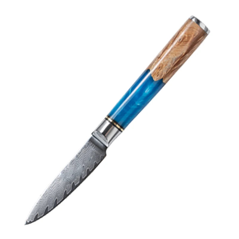 Masahira Aoi Knife Set — Blue Resin Damascus