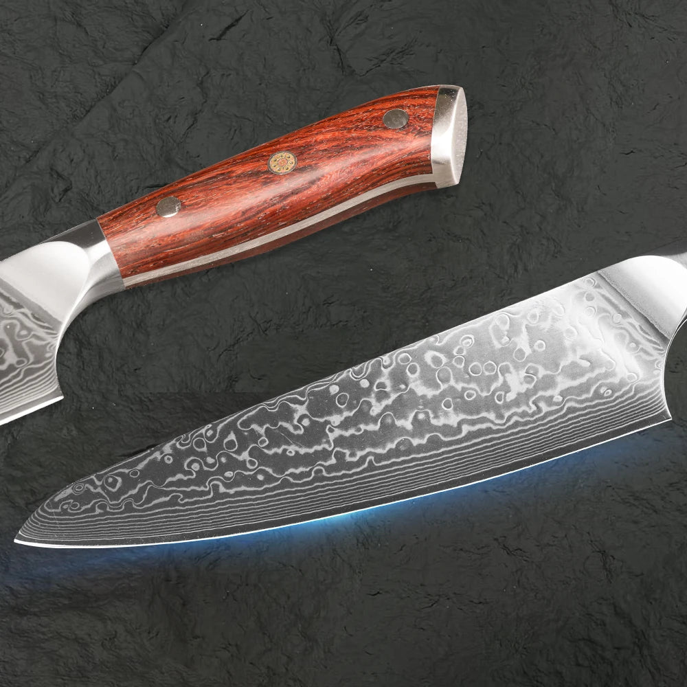 Masahira Damascus Santoku Knife — Rosewood Handle (8 in)
