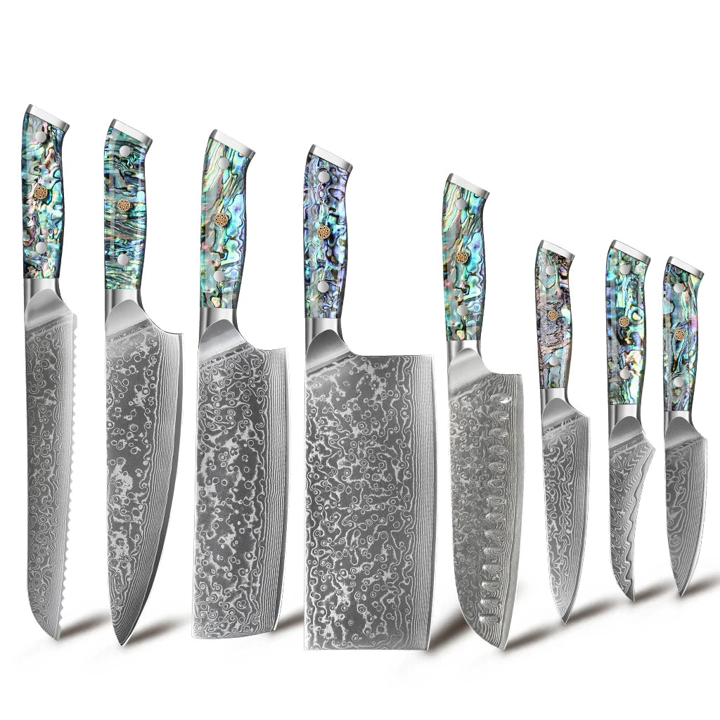 Masahira Umi Knife Set — Abalone Damascus