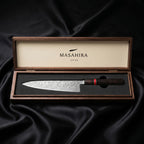 Raiden Gyuto Chef Knife, Red Handle — Box