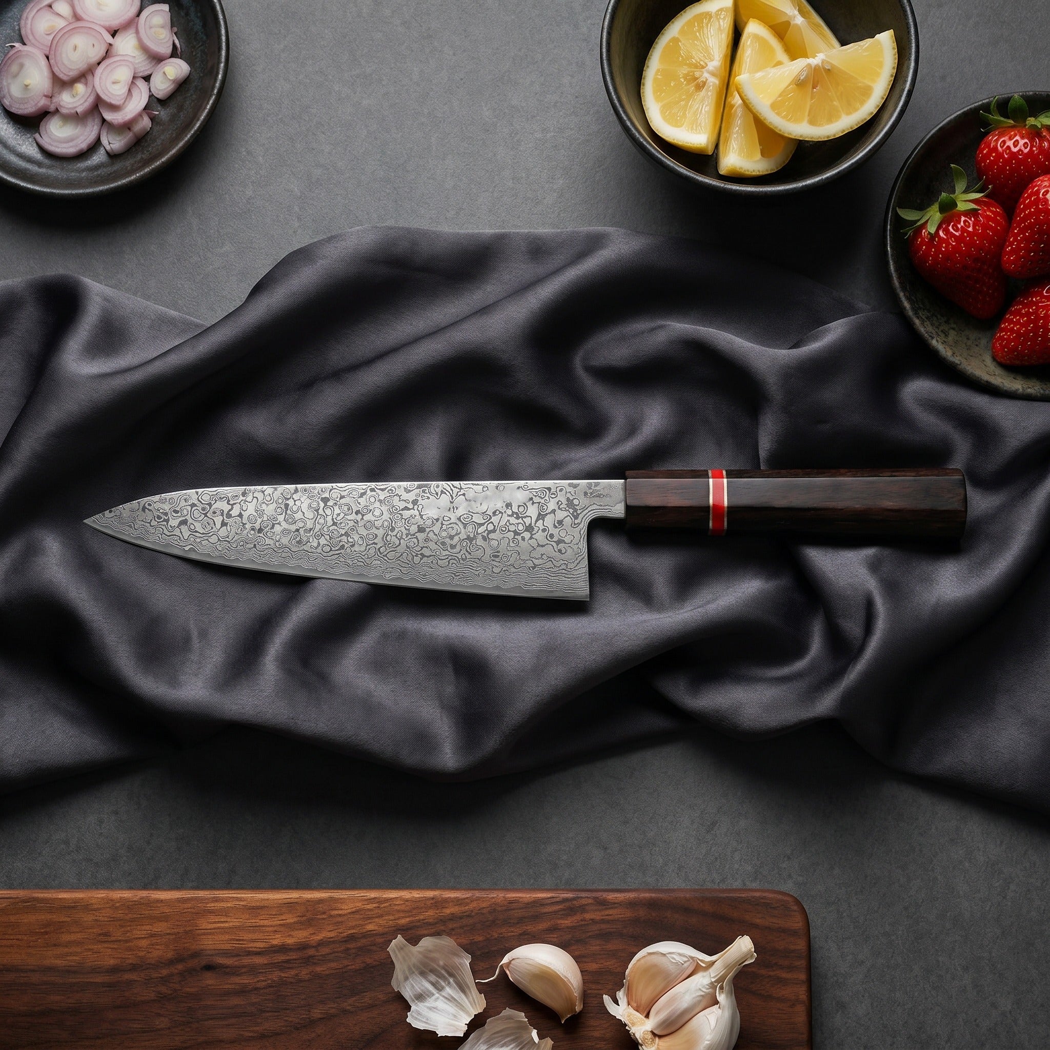 Raiden Gyuto Chef Knife, Red Handle