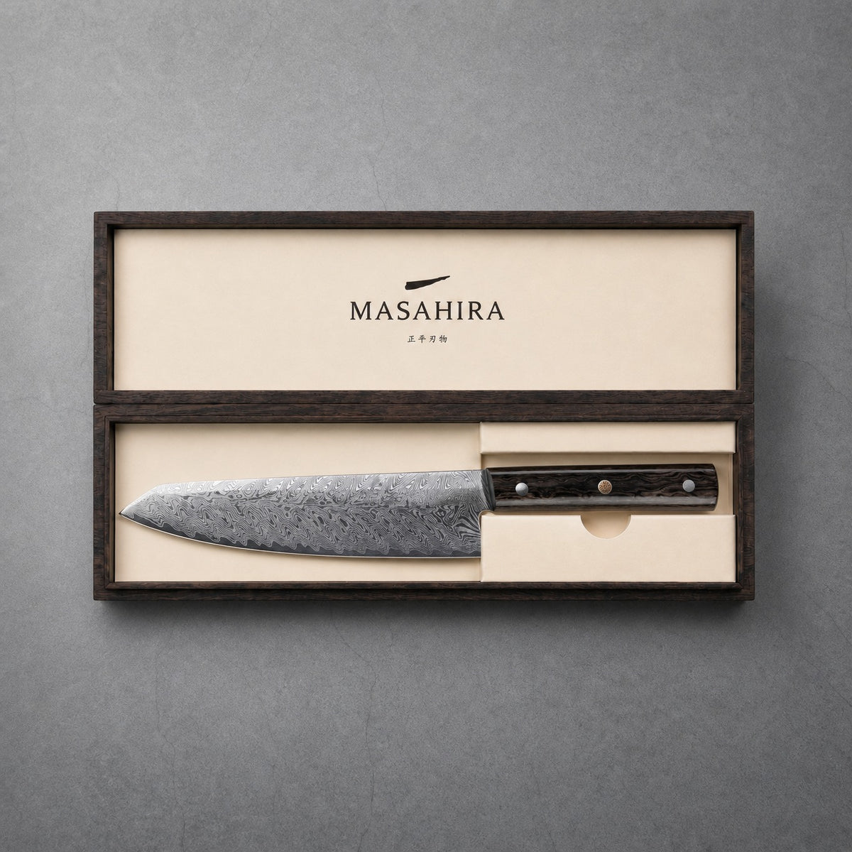 Masahira Damascus-Pattern Chef Knife — Ivory Handle (8 in)