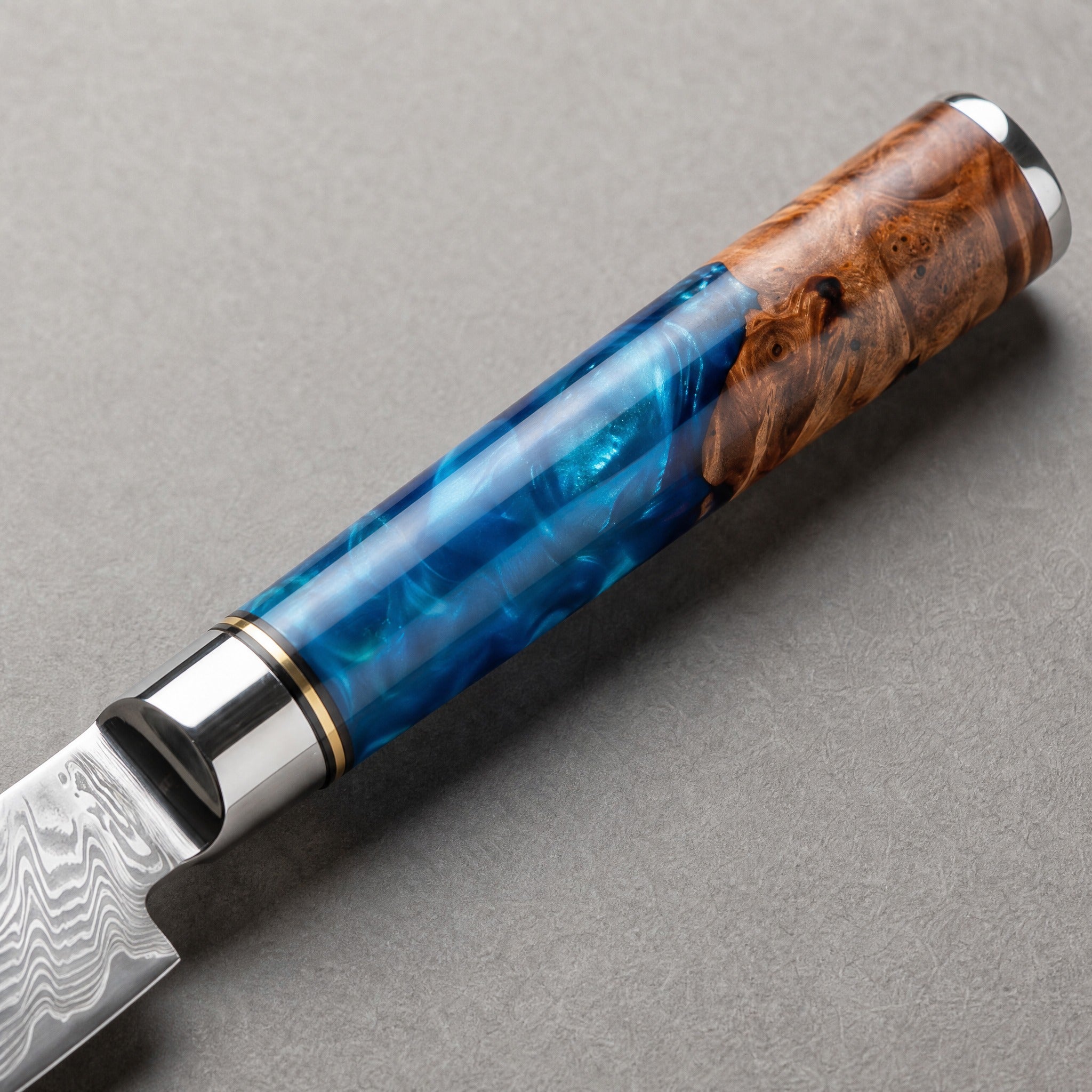 Masahira Blue Resin Damascus Utility Knife