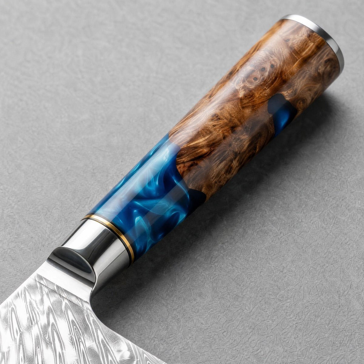 Masahira Blue Resin Damascus Cleaver Knife