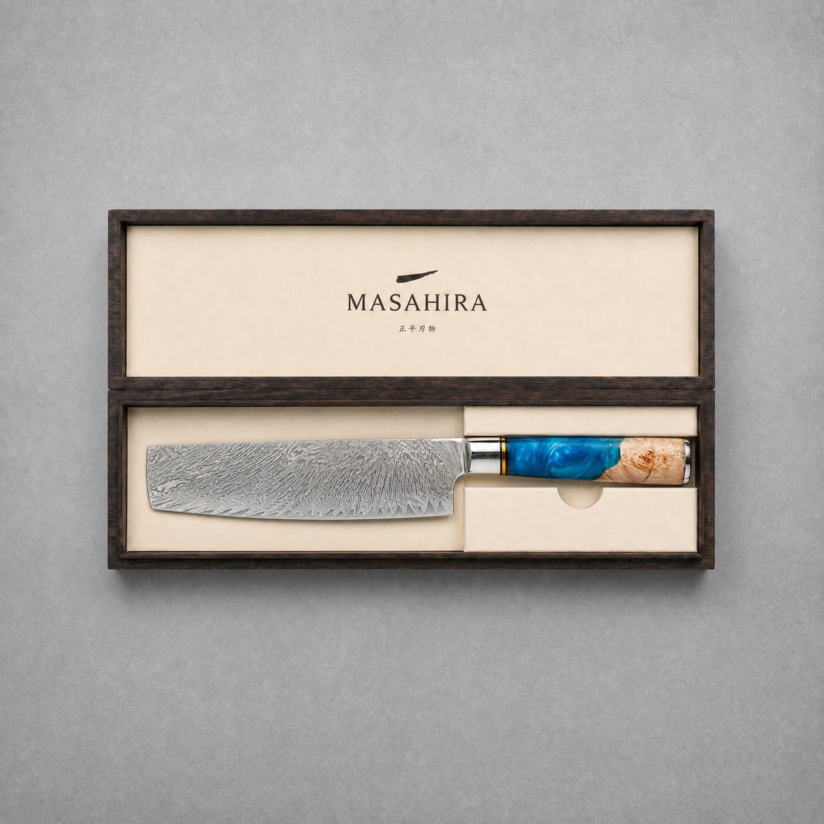 Masahira Blue Resin Damascus Nakiri Knife