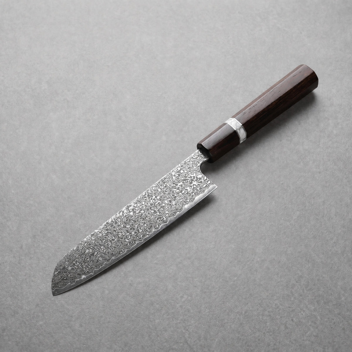 Masahira Damascus Santoku Chef Knife — Handmade, Wooden Handle (7 in)