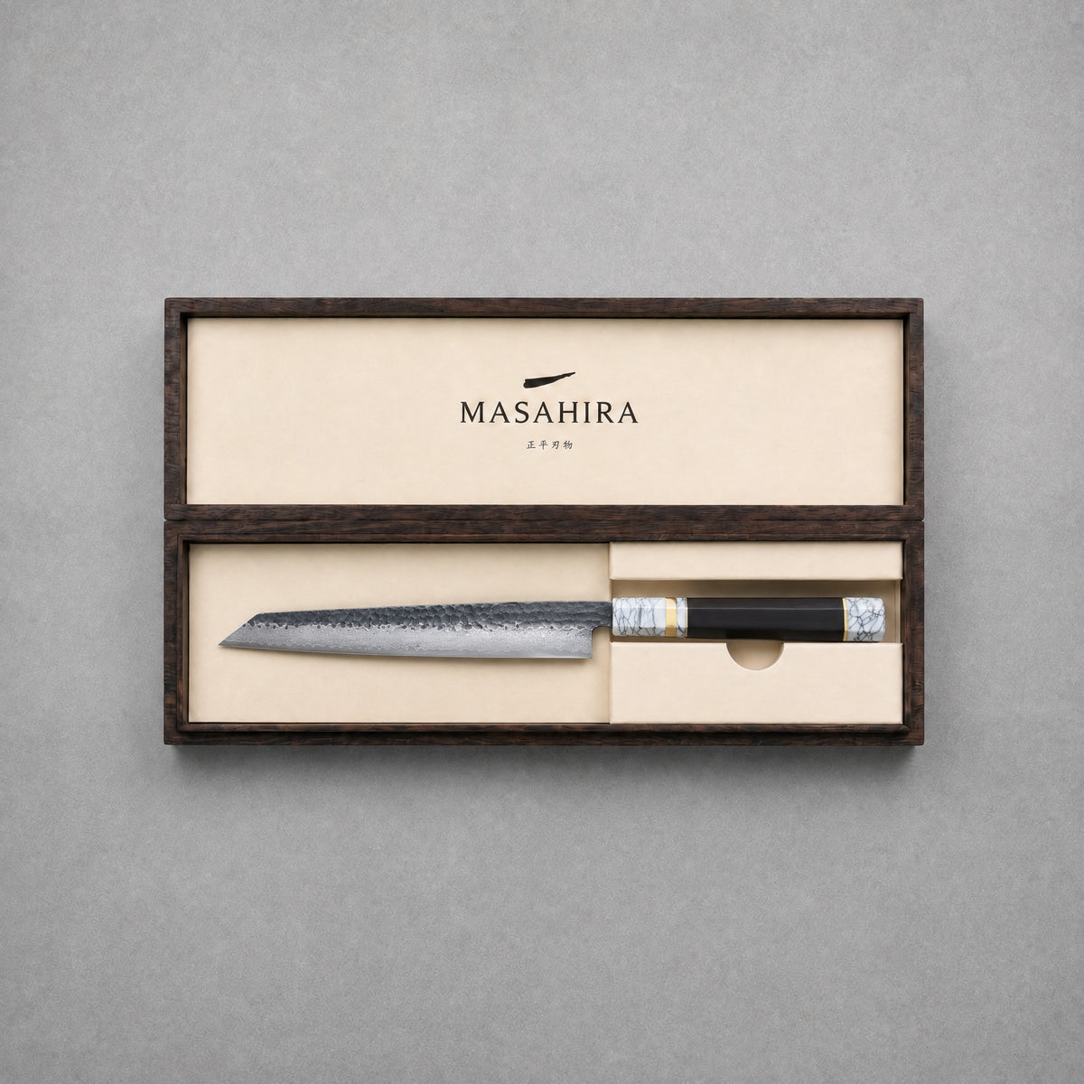Masahira Damascus Sashimi Knife (Yanagiba) — Turquoise & Ebony Handle
