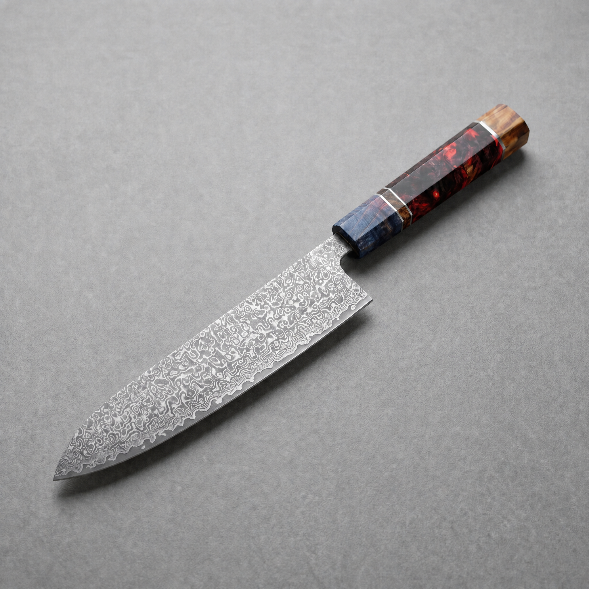 Masahira Damascus Chef Knife — High-Carbon Core, Stabilized Wood Handle