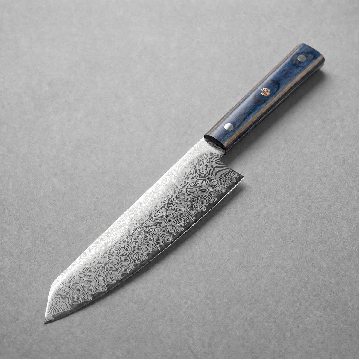 Masahira Damascus-Pattern Chef Knife — Blue Handle (8 in)