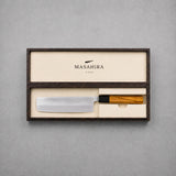 Masahira Nakiri Vegetable Knife — Silver Steel No.3, Olive Wood Handle (6.3 in)