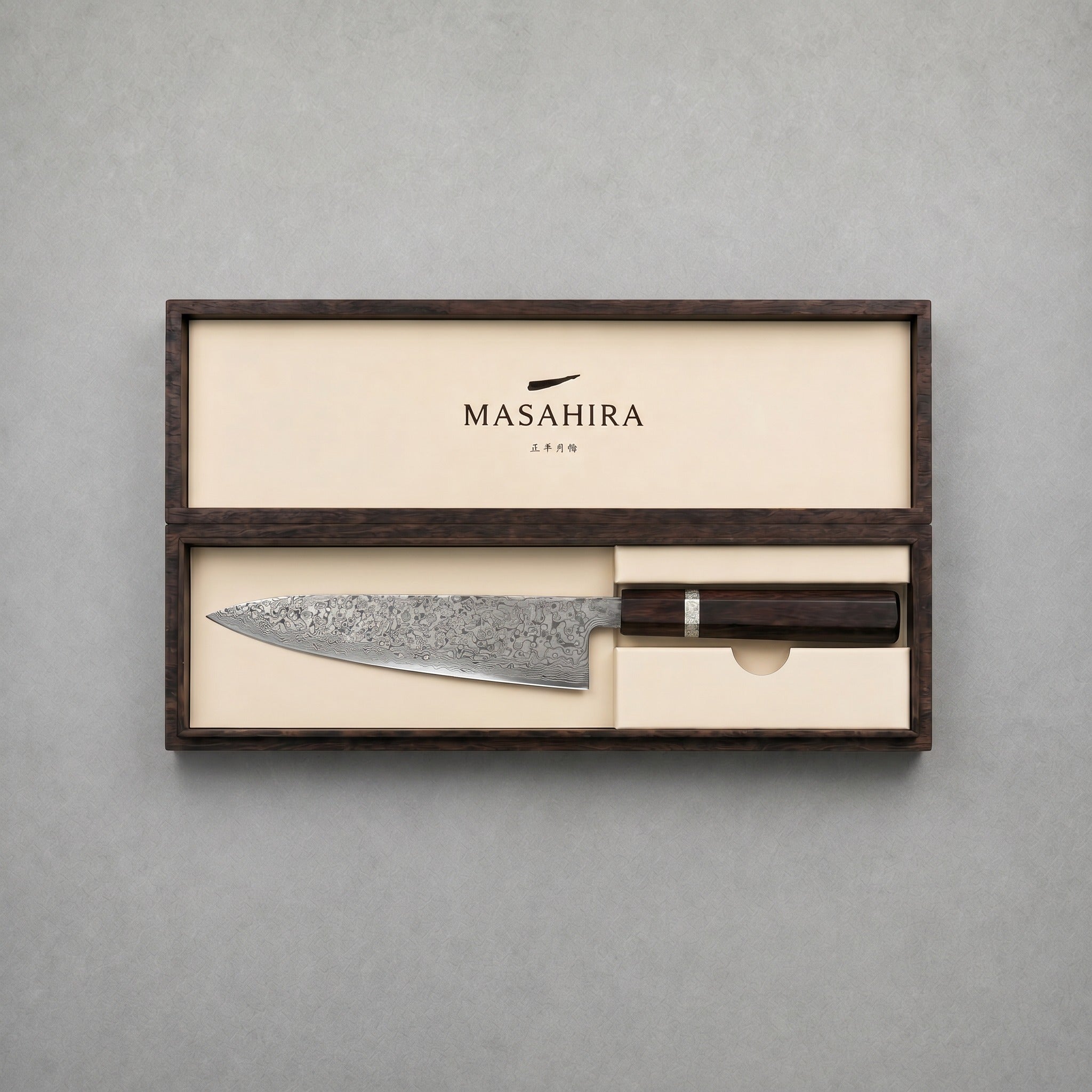 Masahira Hand-Forged Damascus Gyuto Chef Knife — White Handle (8.2 in)