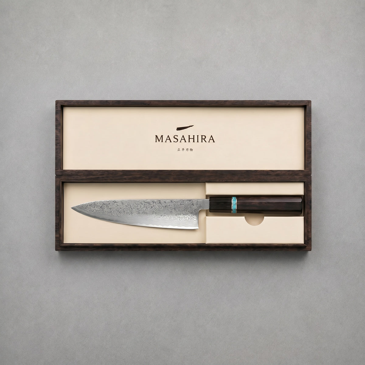 Masahira Hand-Forged Damascus Gyuto Chef Knife — Blue Handle (8.2 in)
