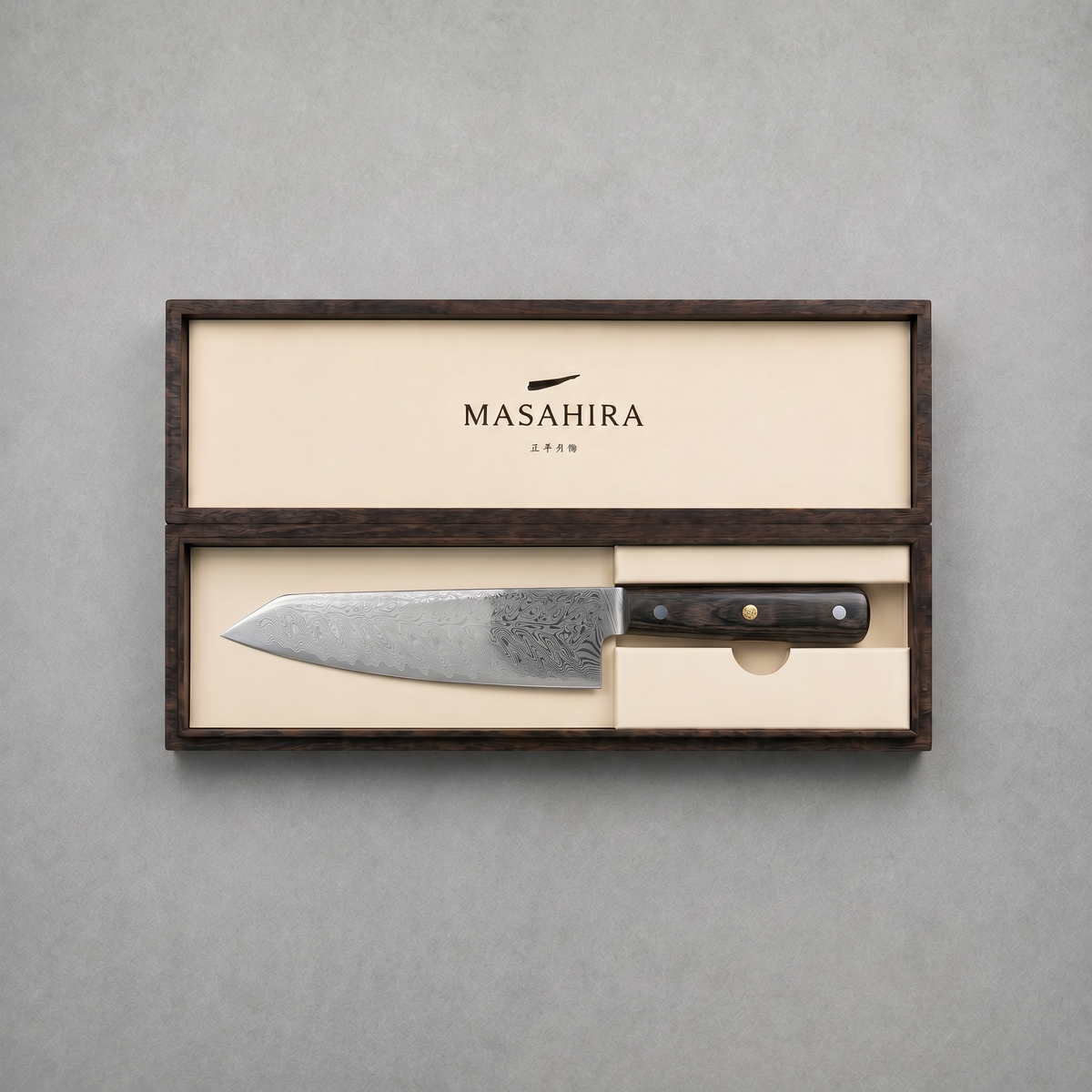 Masahira Damascus-Pattern Chef Knife — Walnut Handle (8 in)