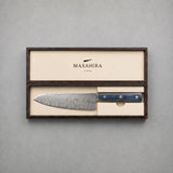 Masahira Damascus-Pattern Chef Knife — Blue Handle (8 in)