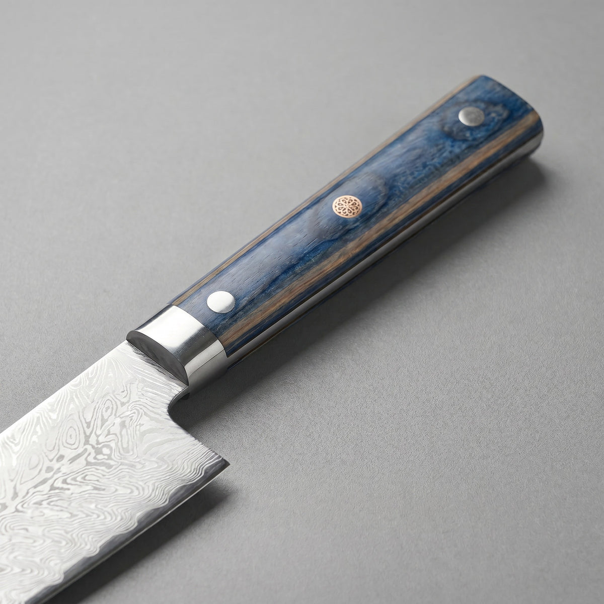 Masahira Damascus-Pattern Chef Knife — Blue Handle (8 in)