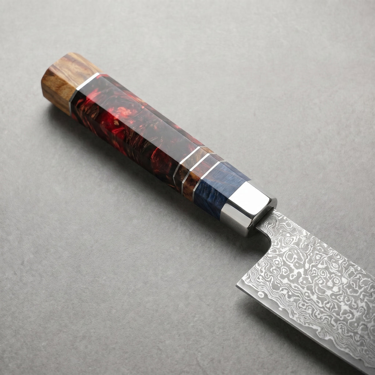 Masahira Damascus Chef Knife — High-Carbon Core, Stabilized Wood Handle