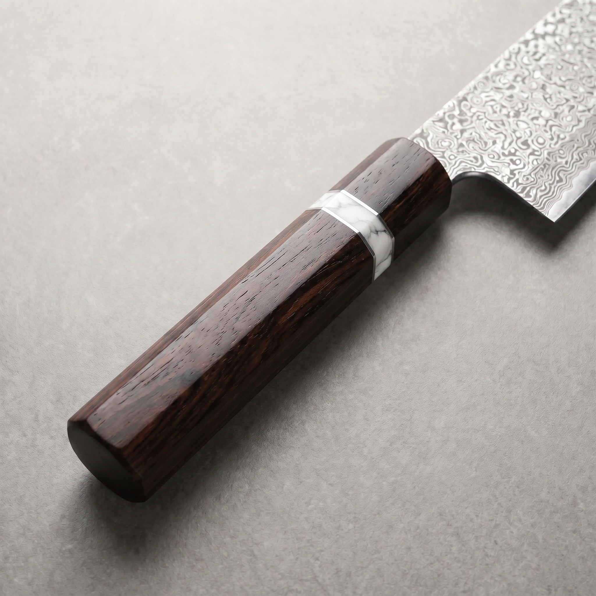 Masahira Damascus Santoku Chef Knife — Handmade, Wooden Handle (7 in)