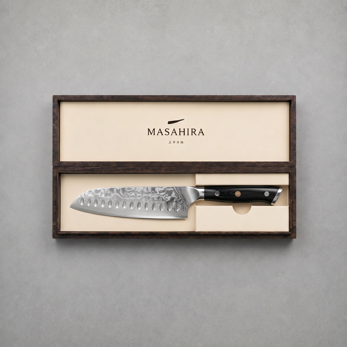 Masahira Hand-Forged Damascus Santoku Knife