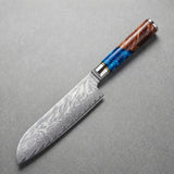 Masahira Blue Resin Damascus Santoku Knife