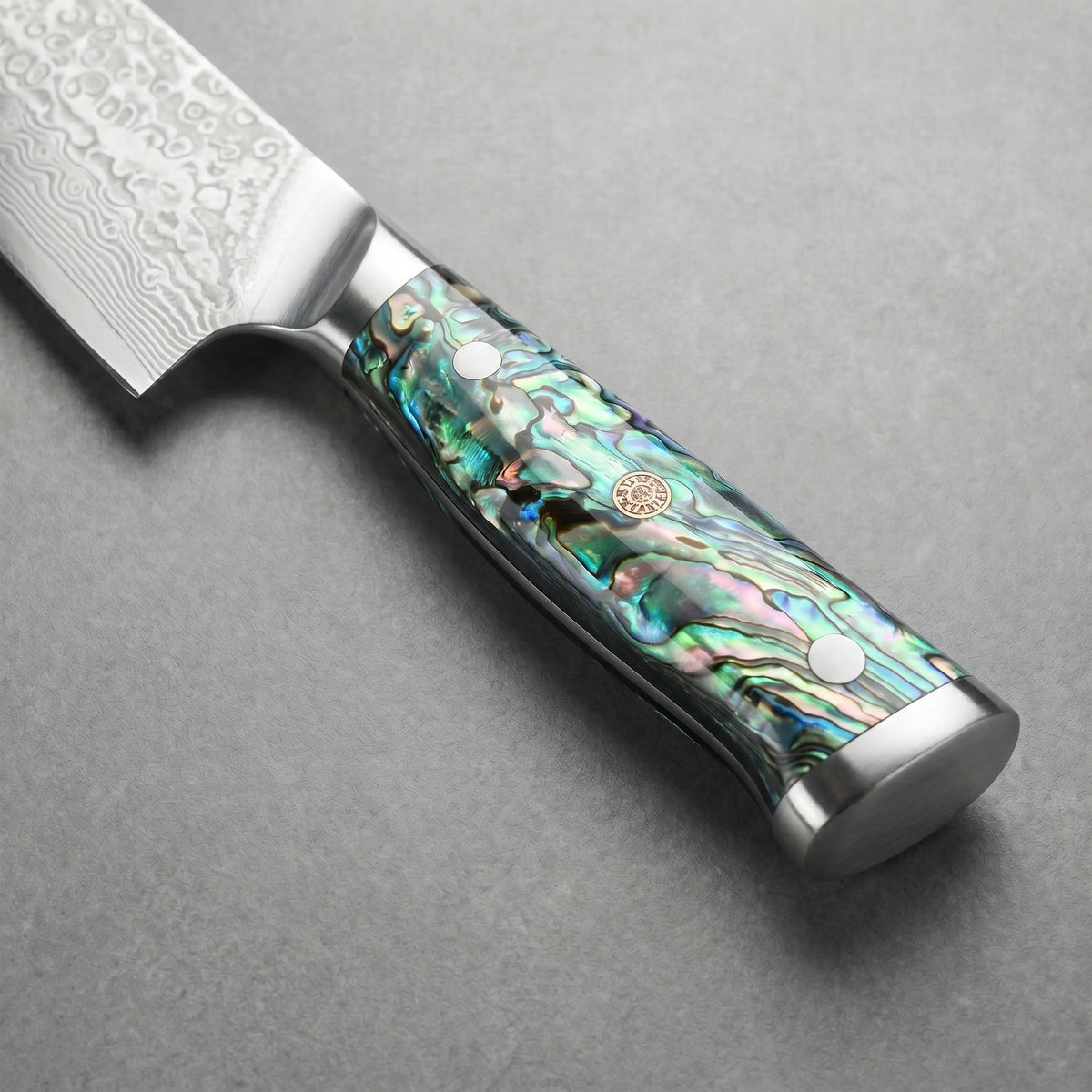 Masahira Abalone Damascus Santoku Knife