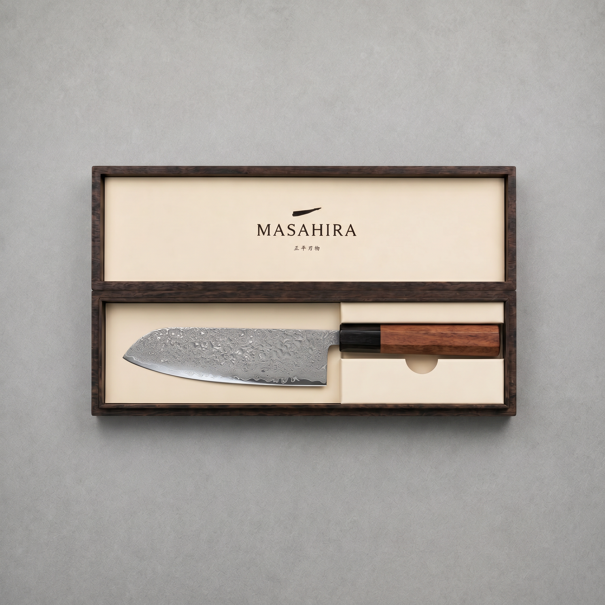Masahira Hand-Forged Damascus Santoku Knife