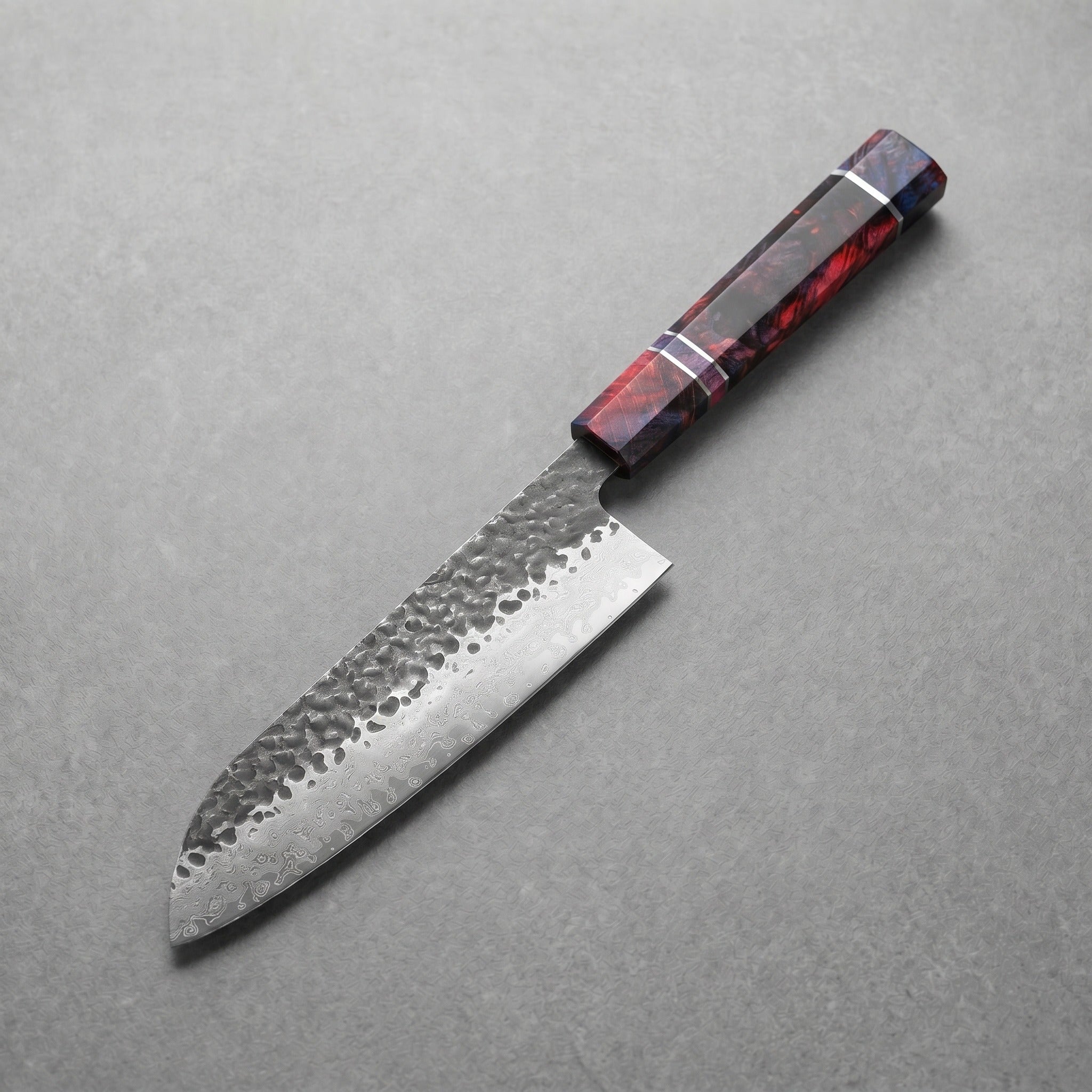 Masahira Damascus Stabilized-Wood Santoku Knife