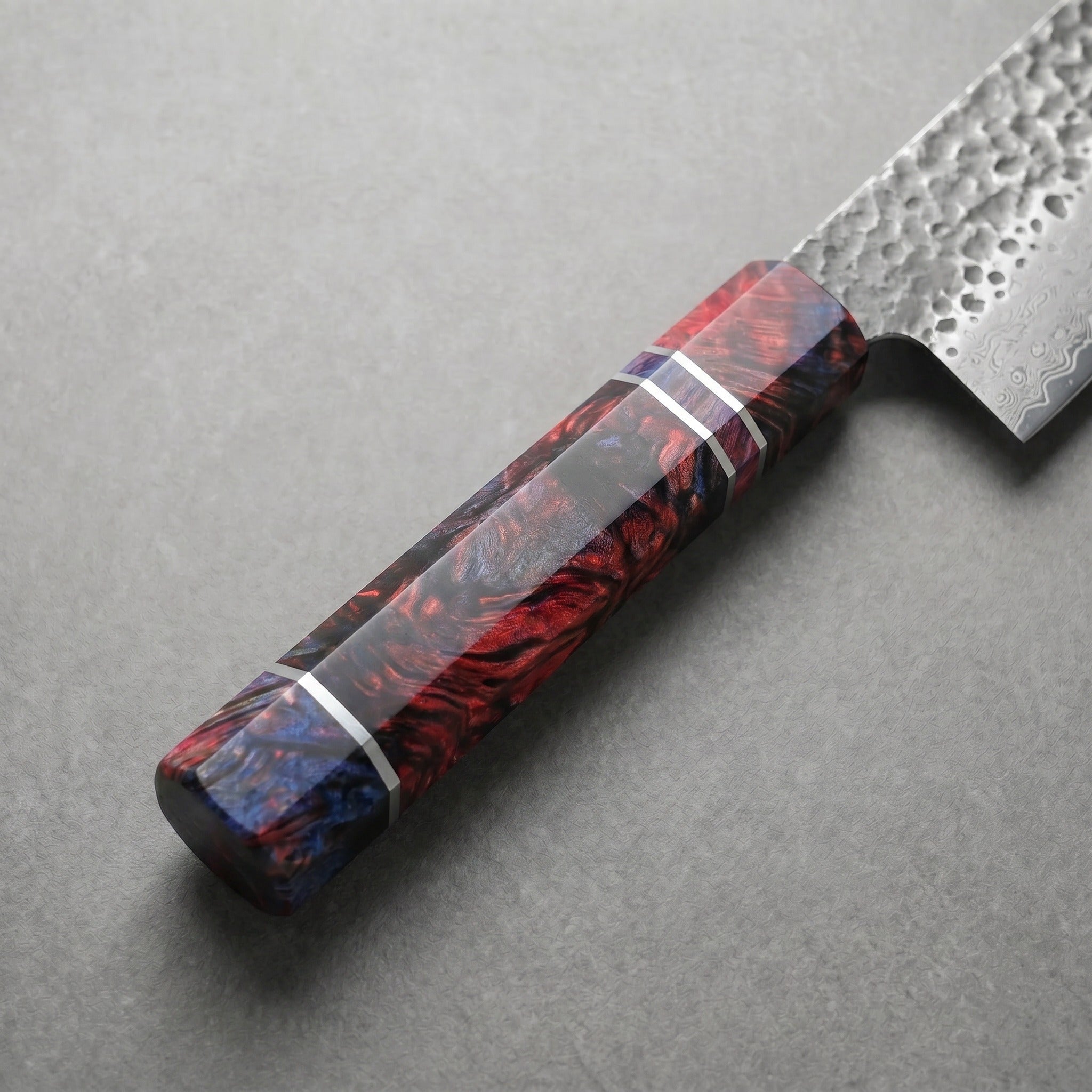 Masahira Damascus Stabilized-Wood Santoku Knife