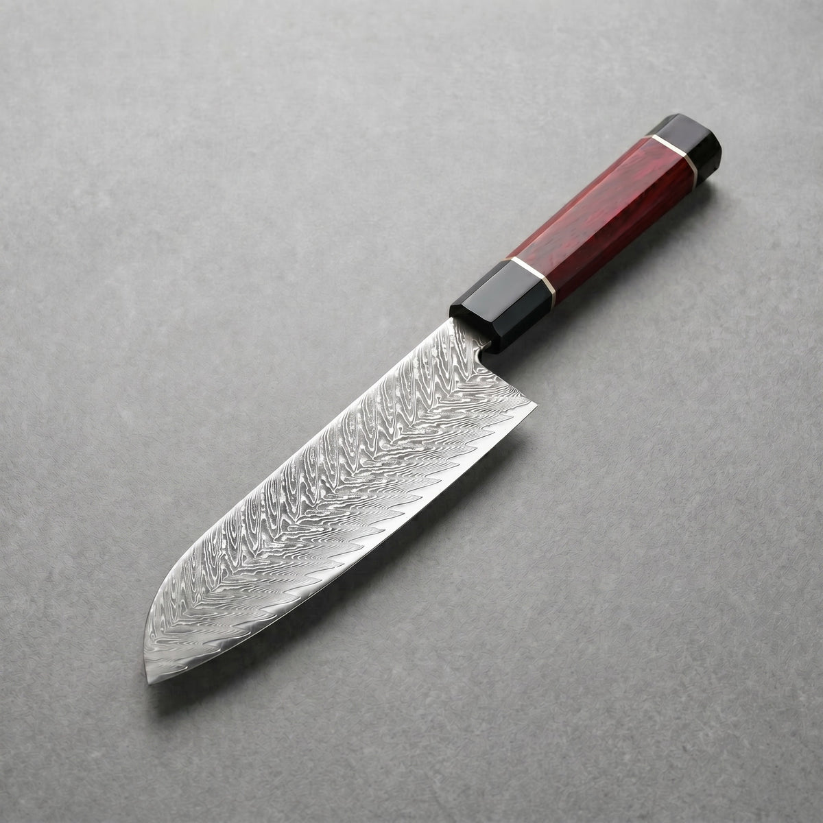 Masahira Red Samurai Santoku — AUS-10 67-Layer Damascus (7 in)