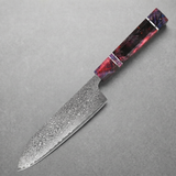 Masahira Damascus Santoku Knife — High-Carbon Core, Stabilized Wood Handle