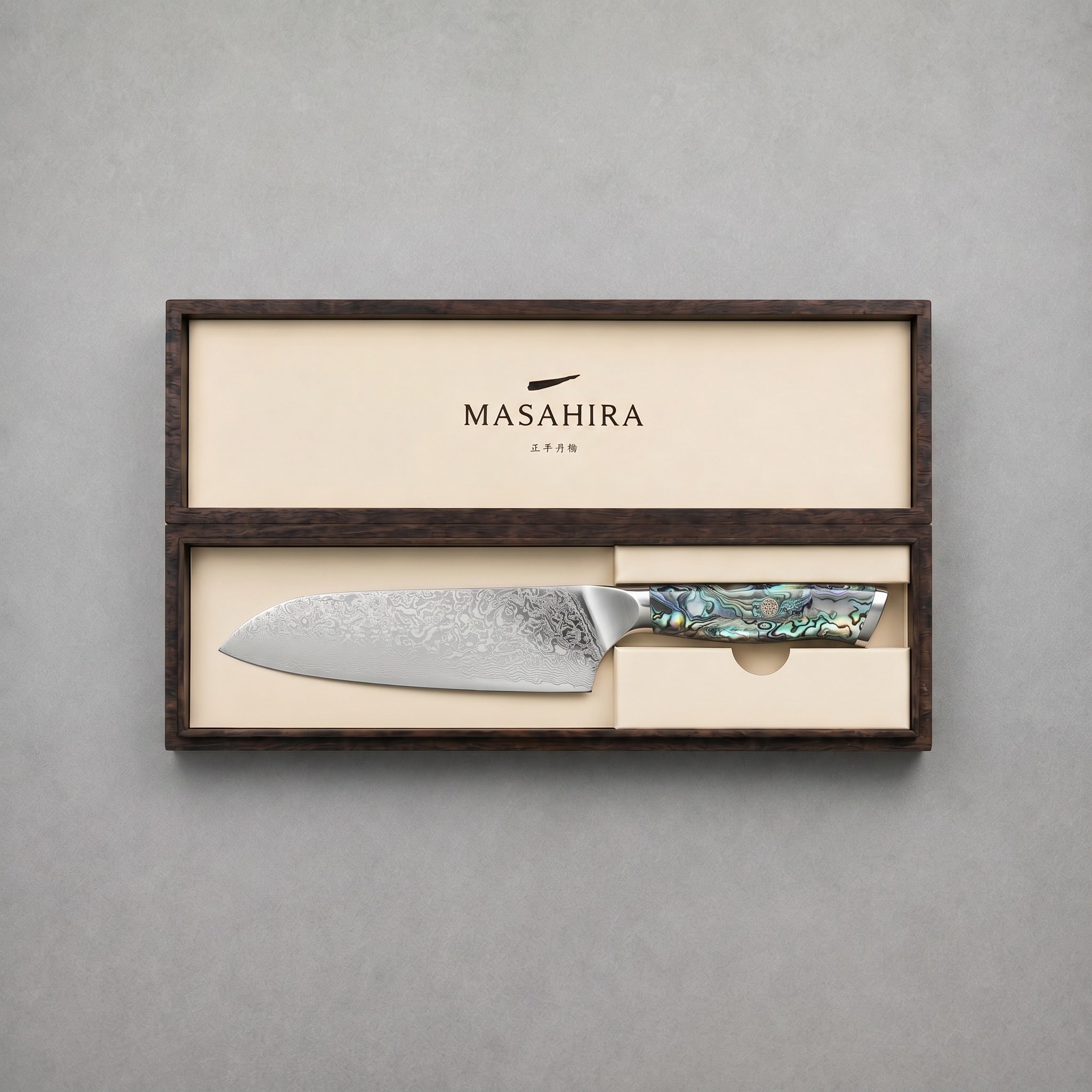 Masahira 67-Layer Abalone Damascus Santoku Knife