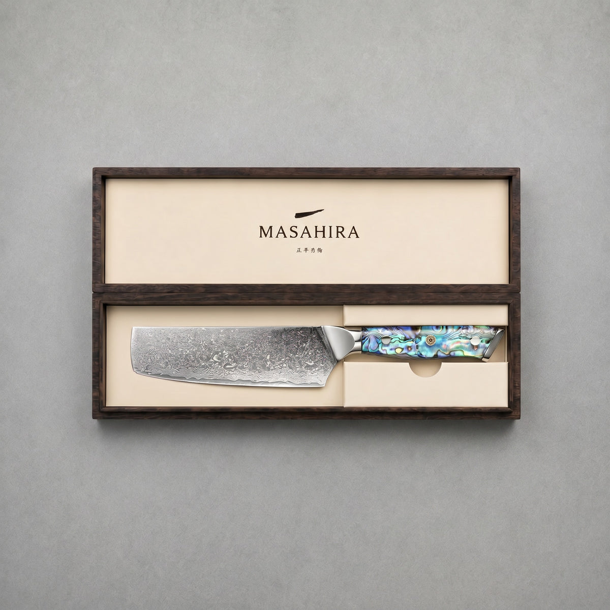 Masahira 67-Layer Abalone Damascus Nakiri Knife