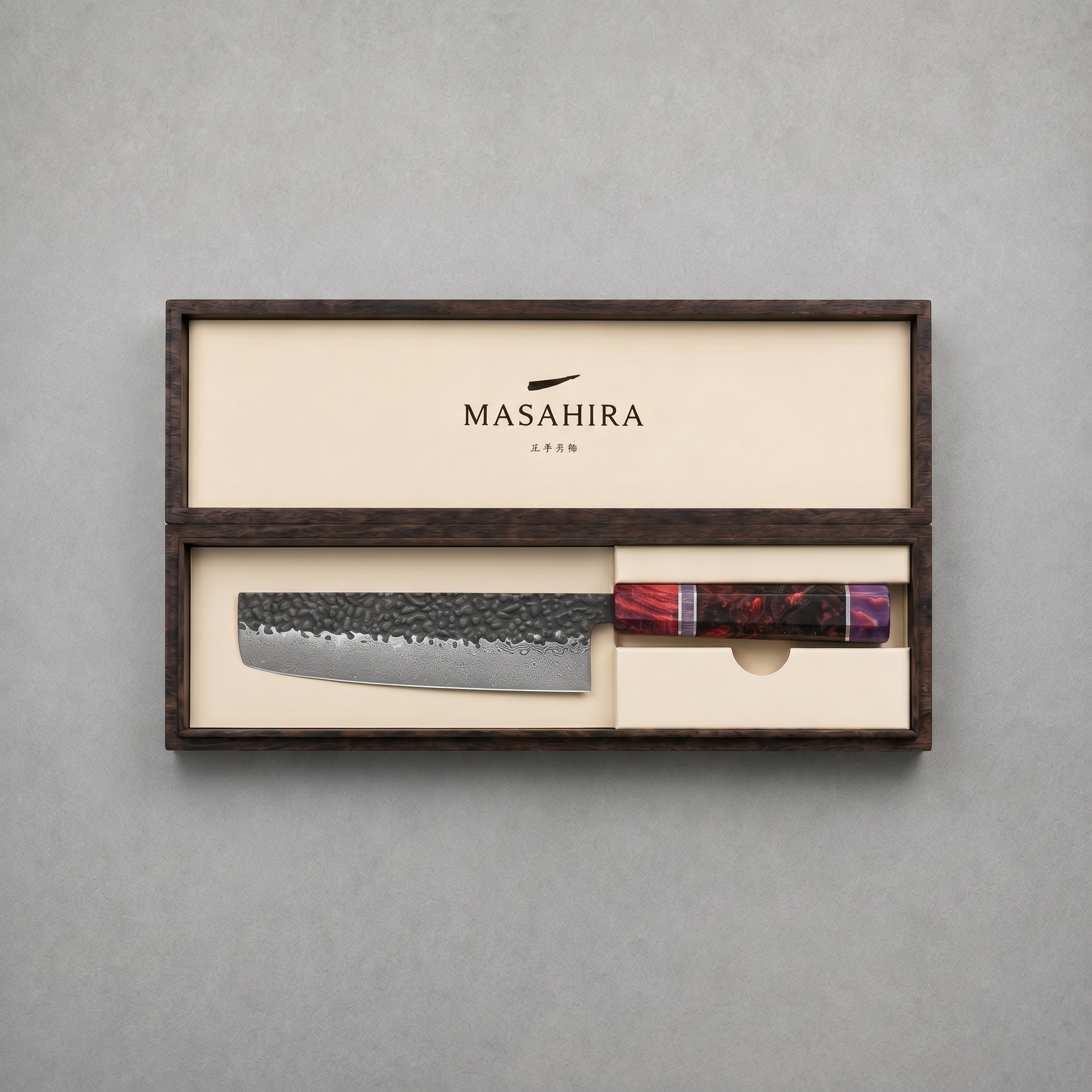 Masahira Damascus Stabilized-Wood Nakiri Knife