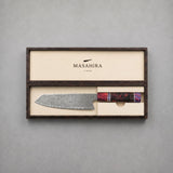 Masahira Damascus Kiritsuke Knife — High-Carbon Core, Stabilized Wood Handle