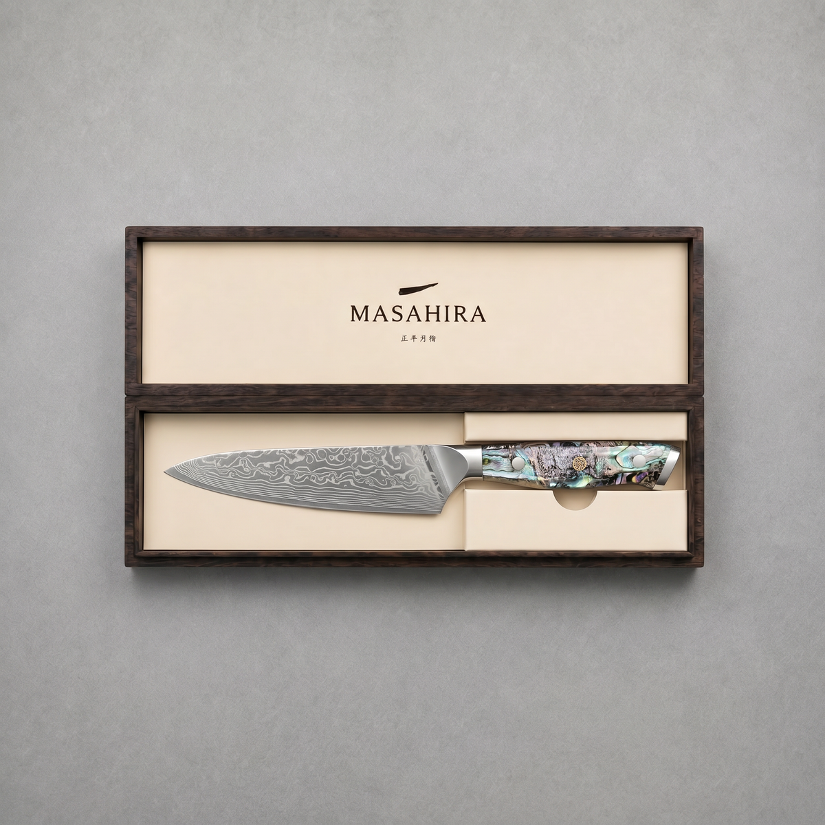 Masahira Abalone Damascus Utility Knife