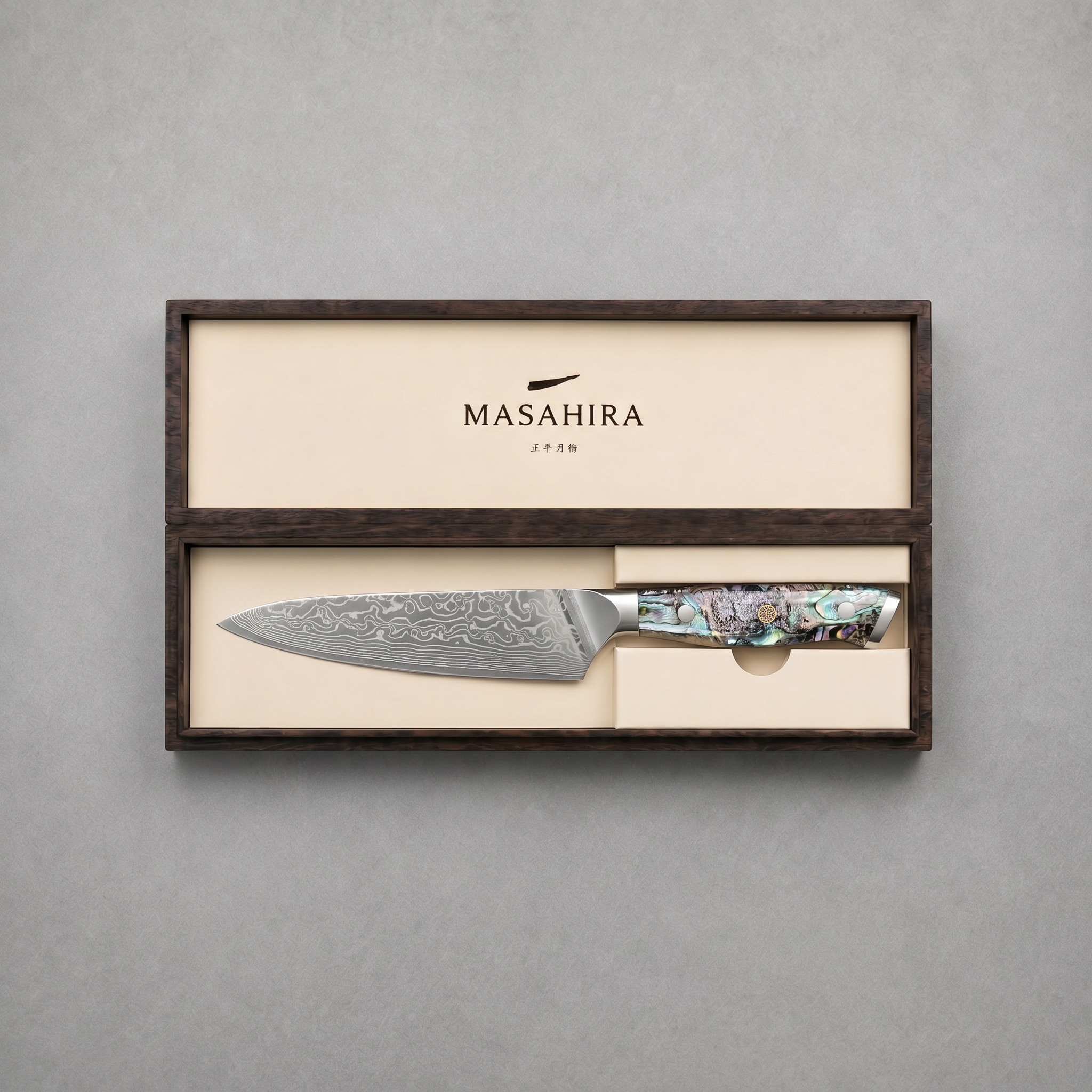 Masahira Abalone Damascus Utility Knife