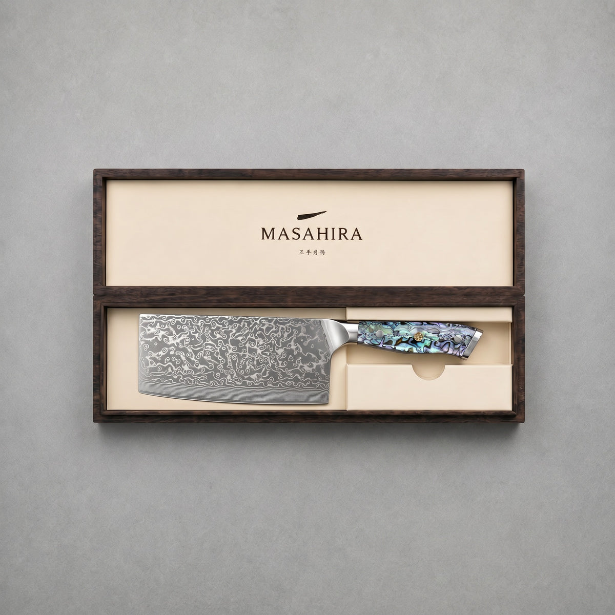 Masahira Abalone Damascus Cleaver Knife