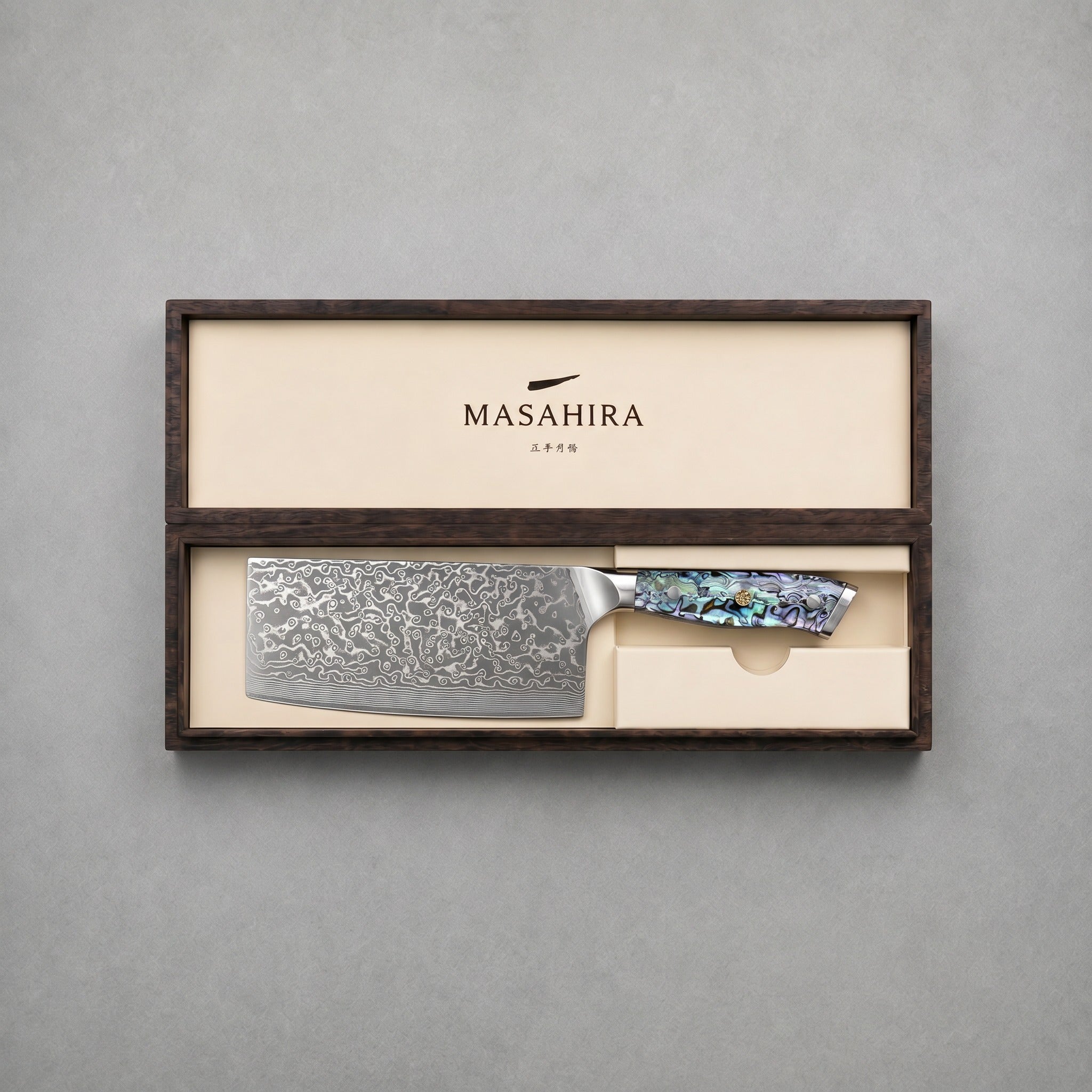 Masahira Abalone Damascus Cleaver Knife