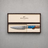 Masahira Blue Resin Damascus Utility Knife