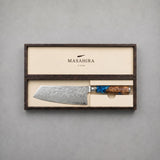 Masahira Blue Resin Damascus Cleaver Knife
